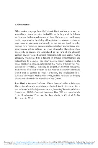 Arabic Poetics: Aesthetic Experience in Classical Arabic Literature