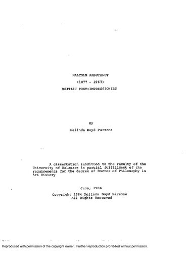 [Dissertation] Malcolm Arbuthnot (1877-1967), British Post-impressionist
