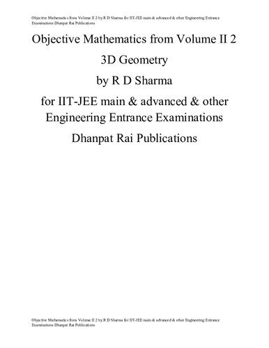 Objective Mathematics 3D Geometry from Volume II 2 by R D Sharma for IIT-JEE main & advanced & other Engineering Entrance Examinations