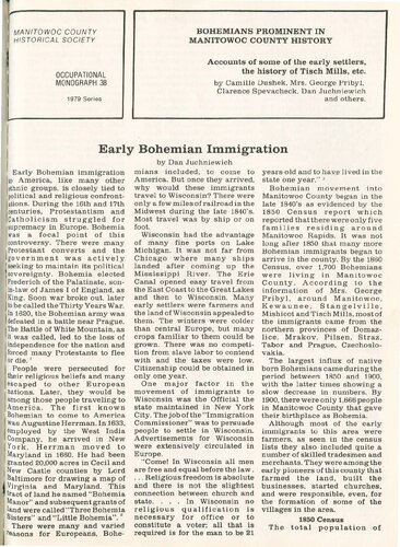 Bohemians prominent in Manitowoc County history : accounts of some of the early settlers, the history of Tisch Mills, etc.