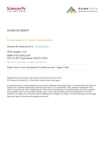 Penser l'anthropocène