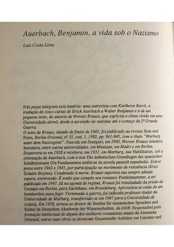 Auerbach, Benjamin, a vida sob o nazismo + Entrevista com Karlheinz Barck + 5 cartas de Erich Auerbach a Walter Benjamin