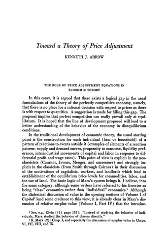 Toward a Theory of Price Adjustment (K.J. Arrow's article from The Allocation of Economic Resources, ed. by M. Abramovitz)