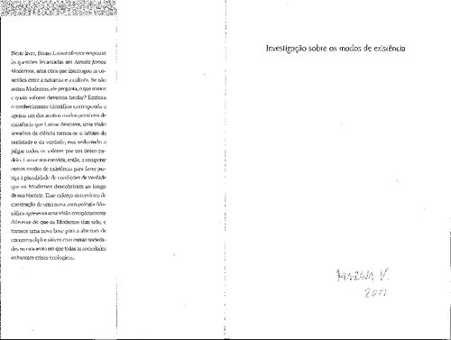 Investigação sobre os modos de existencia. Uma antropologia dos modernos