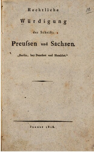 Rechtliche Würdigung der Schrift: Preußen und Sachsen 