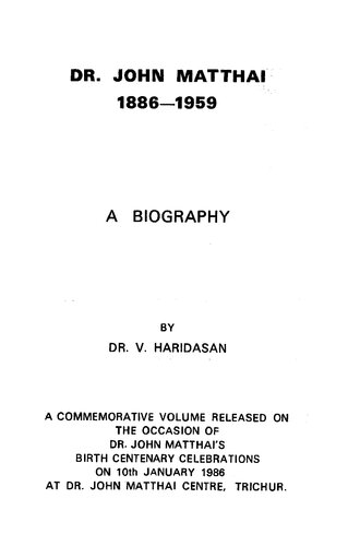Dr. John Matthai, 1886-1959 : a biography