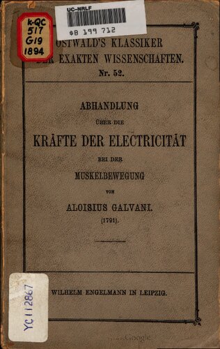 Abhandlung über die Kräfte der Natur bei der Muskelbewegung (1791)