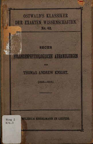 Sechs pflanzenphysiologische Abhandlungen (1800-1812)