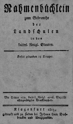 Rahmenbüchlein zum Gebrauche der Landschulen. Bukvar sa Şhóle na Kmétih