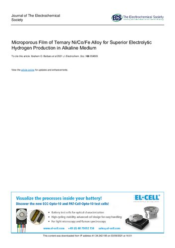 Microporous Film of Ternary Ni/Co/Fe Alloy for Superior Electrolytic Hydrogen Production in Alkaline Medium