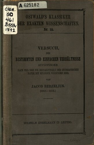 Versuch, die bestimmten und einfachen Verhältnisse aufzufinden, nach welchen die Bestandteile der unorganischen Natur mit einander verbunden sind (1811-1812)