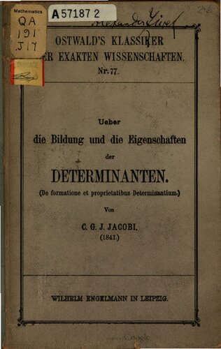 Über die Bildung und die Eigenschaften der Determinanten (1841)