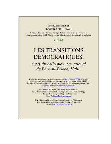 Les transitions démocratiques. Actes du colloque international de Port-au-Prince, Haïti