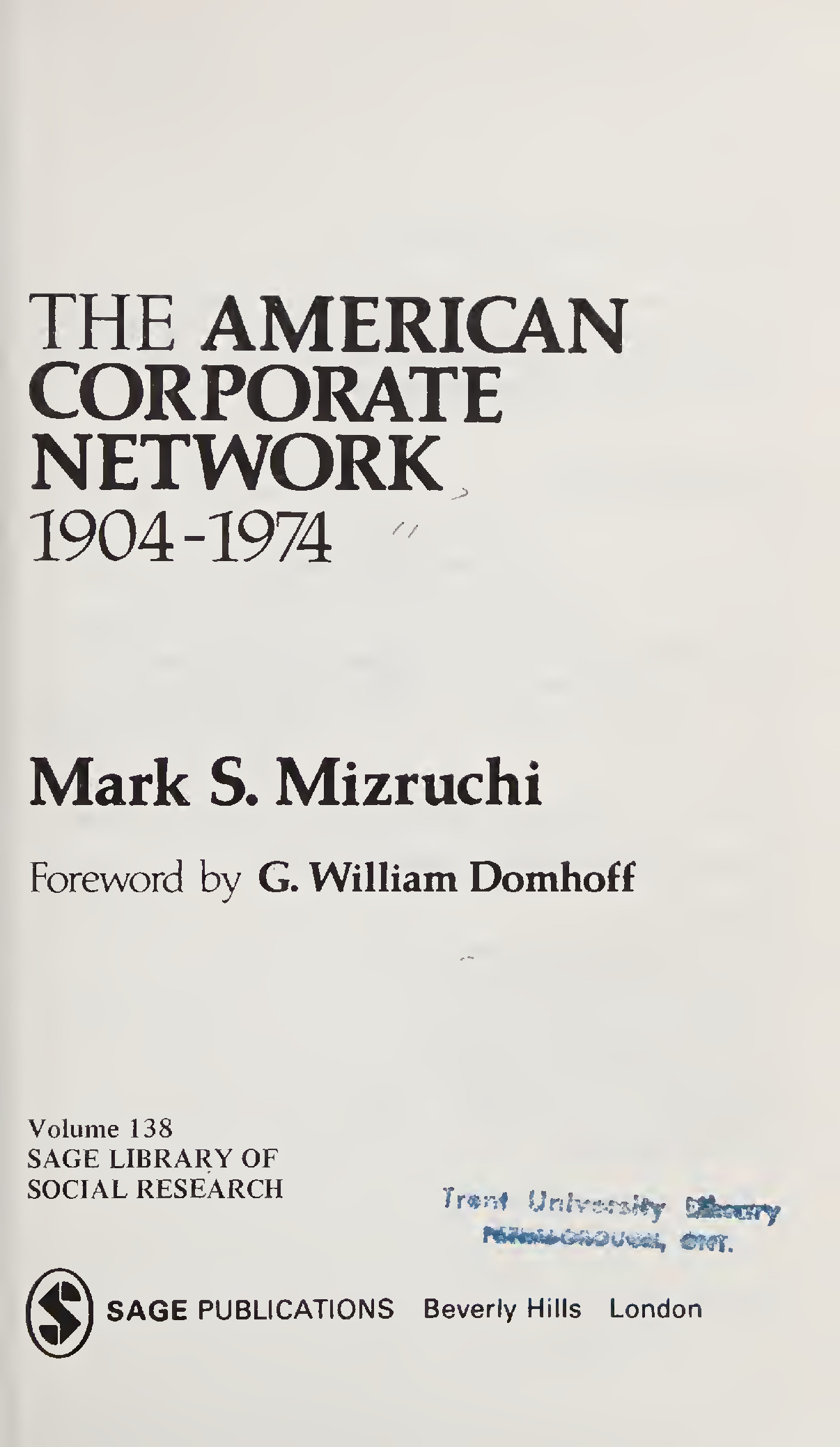 The American Corporate Network, 1904-1974
