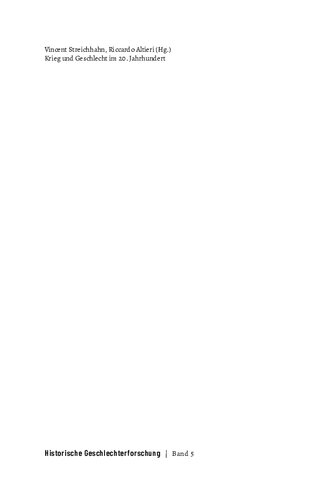 Krieg und Geschlecht im 20. Jahrhundert. Interdisziplinäre Perspektiven zu Geschlechterfragen in der Kriegsforschung