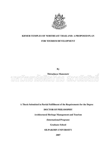 Khmer temples of Northeast Thailand: A proposed plan for tourism development