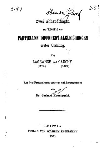 Zwei Abhandlungen zur Theorie der Partiellen Differentialgleichungen Erster Ordnung (1772, 1819)