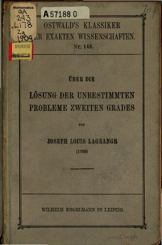Über die Lösung der unbestimmten Probleme zweiten Grades (1768)