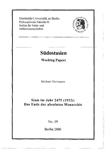 Siam im Jahr 2475 (1932): Das Ende der absoluten Monarchie