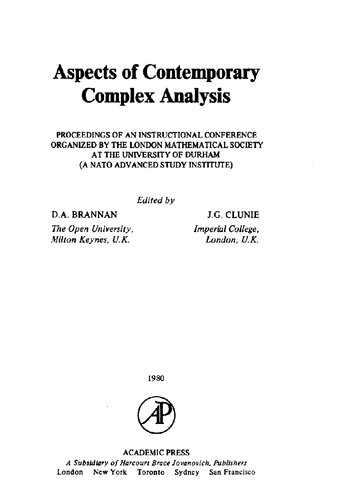 Aspects of contemporary complex analysis: Proceedings of an instructional conference organized by the London Mathematical Society at the University of Durham (a NATO advanced study Institute)