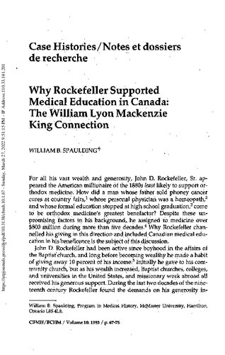 Homeopathy - Why Rockefeller Supported Medical Education in Canada: The William Lyon Mackenzie King Connection