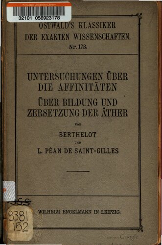 Untersuchungen über die Affinitäten / Bildung und Zersetzung der Äther [1862]