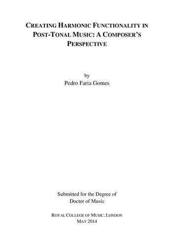 Creating harmonic functionality in post-tonal music: a composer's perspective