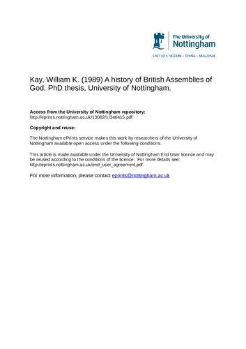 A history of British Assemblies of God. PhD thesis, University of Nottingham.