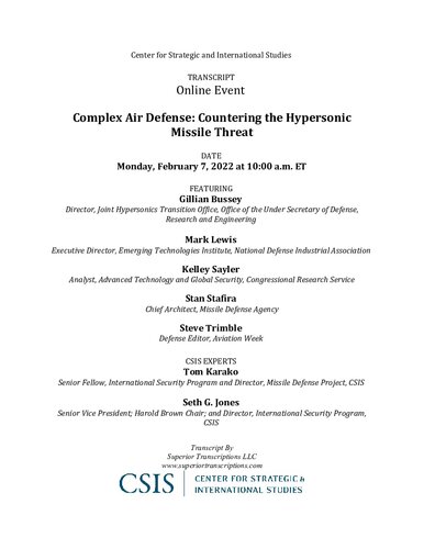Countering the Hypersonic  Missile Threat (CSIS)