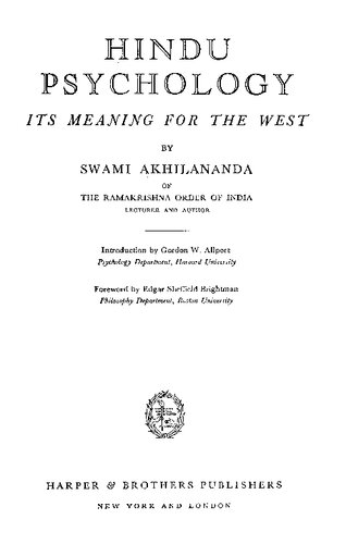 Hindu Psychology: Its Meaning for the West