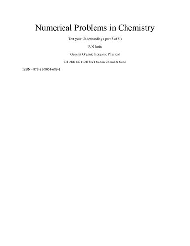 R N Sarin Test your Understanding part 5 of 5 Last part of Numerical Problems in Chemistry General Organic Inorganic Physical IIT JEE CET BITSAT