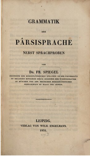 Grammatik der Parsisprache nebst Sprachproben
