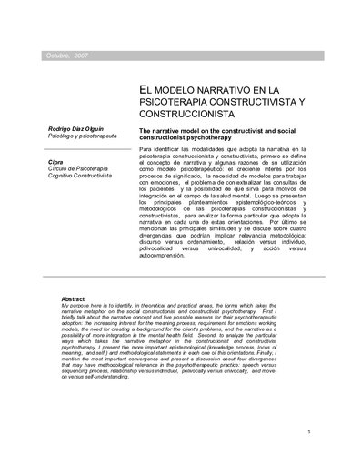 El modelo narrativo en la psicoterapia constructivista y construccionista
