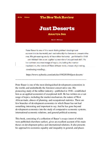 Just Deserts (-article by Nobel Laureate, Amartya K. Sen-)