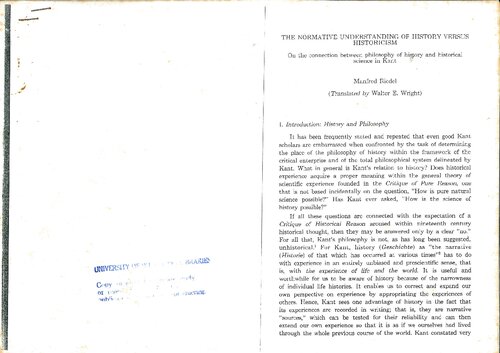 The Normative Understanding of History Versus Historicism (-article by great German Scholar, Manfred Riedel-)