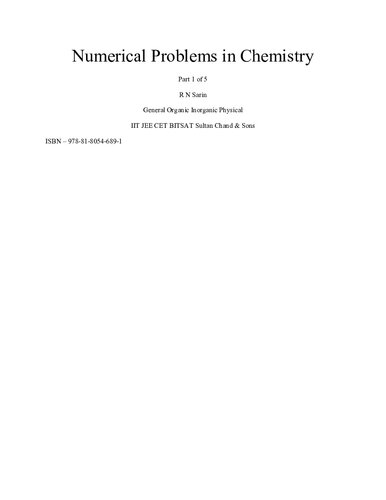 R N Sarin upto Problems on Volumetric Analysis till page 222  part 1 of 5 Numerical Problems in Chemistry General Organic Inorganic Physical IIT JEE CET BITSAT