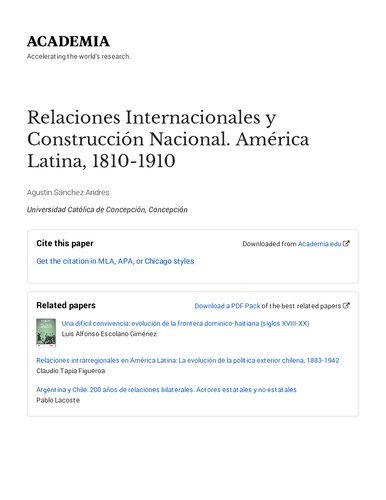 Relaciones Internacionales y Construcción Nacional: América Latina, 1810-1910