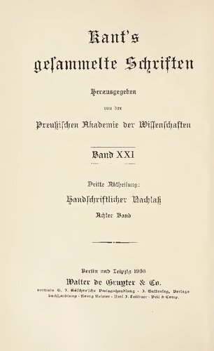 Handschriftlicher Nachlaß / Opus postumum : Erste Hälfte (Convolut I bis VI)