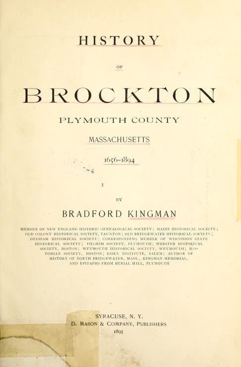 History of Brockton, Plymouth County, Massachusetts, 1656-1894