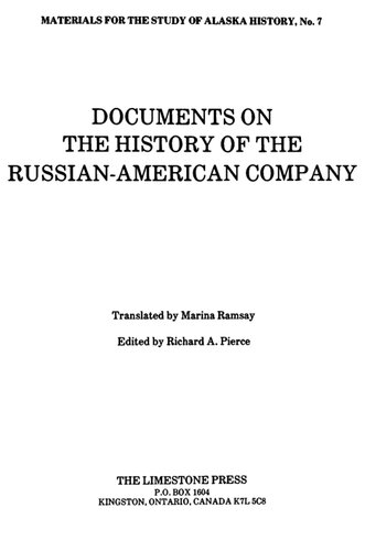Documents On The History Of The Russian American Company