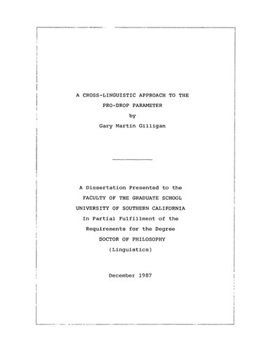 A Cross-Linguistic Approach to the Pro-Drop Parameter