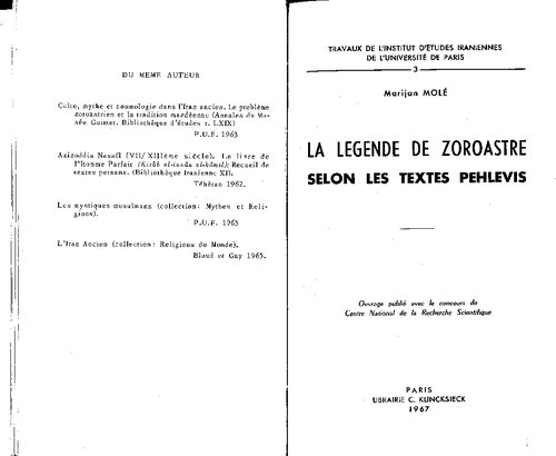 La légende de Zoroastre selon les textes pehlevis