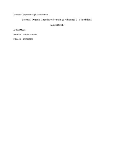 17 Aromatic Alcohols from Jagdamba Singh S Anandvardhan Logical Approach to modern Organic Chemistry for IIT JEE Pragati Prakashan & Essential Organic Chemistry for main Advanced Ranjeet Shahi Arihant