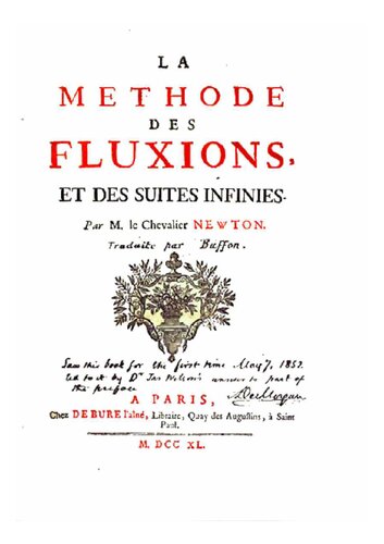 Bibliothèque nationale de France, département Littérature et art, V-6638  La méthode des fluxions, et les suites infinies (Analysis per quantitatum series.) , par M. le chevalier Newton