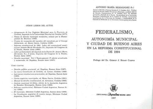 Federalismo: autonomía municipal y Ciudad de Buenos Aires en la reforma constitucional de 1994