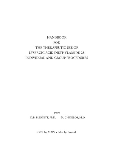 Handbook for the Therapeutic Use of Lysergic Acid Diethylamide-25: Individual and Group Procedures