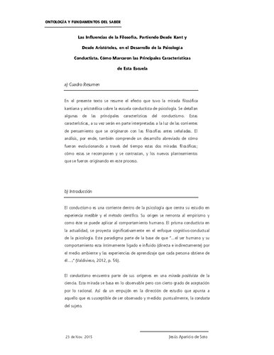 Influencias de la Filosofía: Desde Kant y Aristóteles, en el Desarrollo de la Psicología Conductista ¿Cómo Marcaron las Principales Características de Esta Escuela?