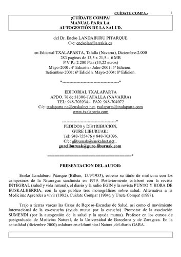 ¡CUÍDATE COMPA! MANUAL PARA LA AUTOGESTIÓN DE LA SALUD.
