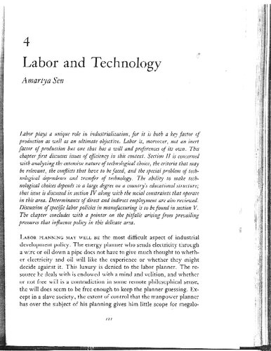Labor and Technology (-Nobel Laureate Amartya Sen's article from Policies for Industrial Progress in Developing Countries-)