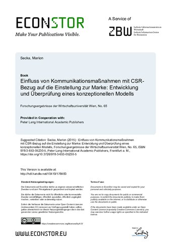 Einfluss von Kommunikationsmaßnahmen mit CSR-Bezug auf die Einstellung zur Marke: Entwicklung und Überprüfung eines konzeptionellen Modells